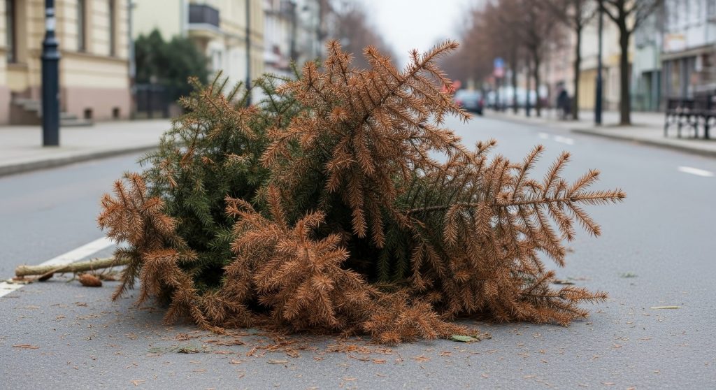 Dead Christmas tree dumped on road